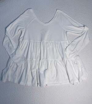 ODDI White Long Sleeve Tiered Babydoll Tunic Top Size S